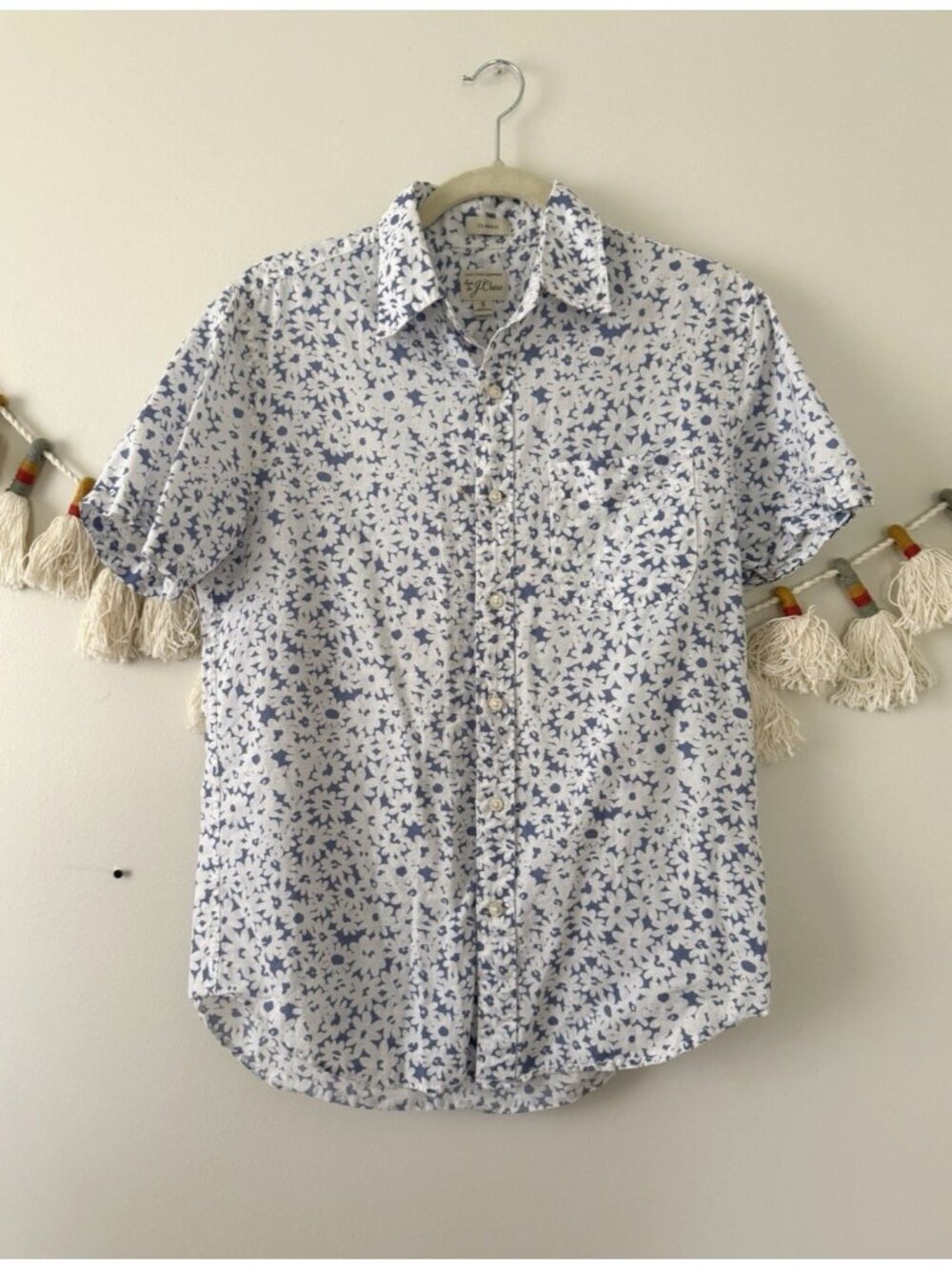 J. Crew Cotton Linen Floral Classic Short Sleeve Button Front Camp Shirt Beach S